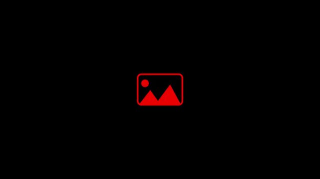 Minimalist Gallery Icon Animation with Mountains and Sun Symbol, Concept of Photography, Media Portfolio, and Image File Isolated on Black Background