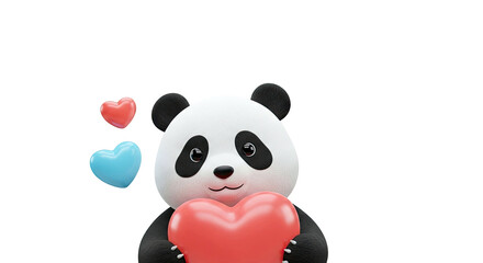 Naklejka premium Cute 3D Panda Holding a Heart with Floating Hearts
