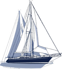 Obraz premium Sailboat Silhouette With Tall Masts And Sails.