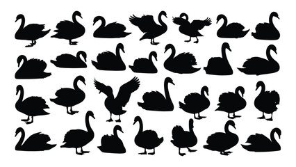 Collection of swan silhouettes on white background © JubaerAhmed
