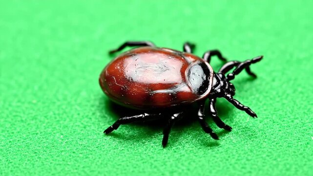 Realistic Brown Tick Full Body Crawling Slow Deliberate Motion on Green Screen Background