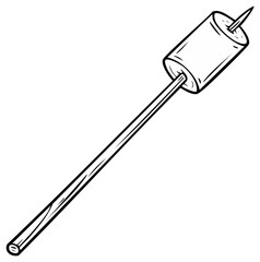 Marshmallow on a stick line art style illustration ready to be toasted