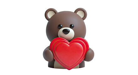 Obraz premium 3D Brown Teddy Bear Holding Stacked Red Hearts