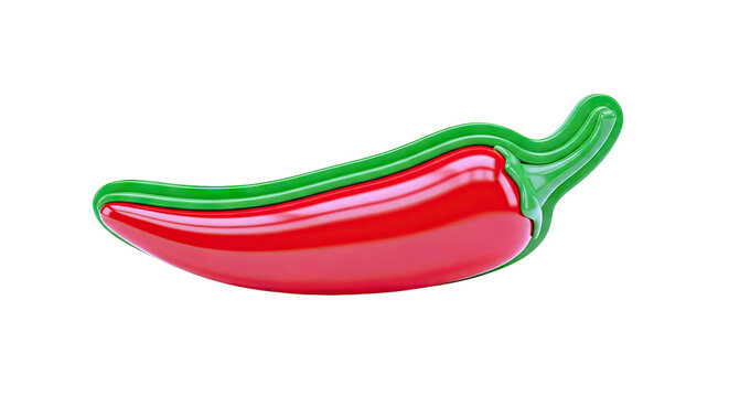 Stylized Red Chili Pepper with Green Stem, 3D Rendering