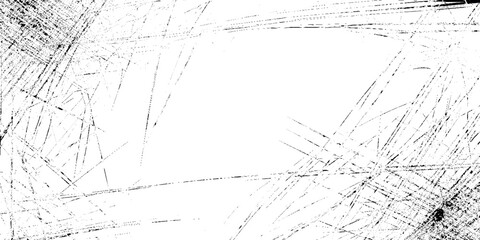Obraz premium abstract black scratch marks forming a distressed grunge texture on a white background edgy surface ideal for overlays, posters, album covers.