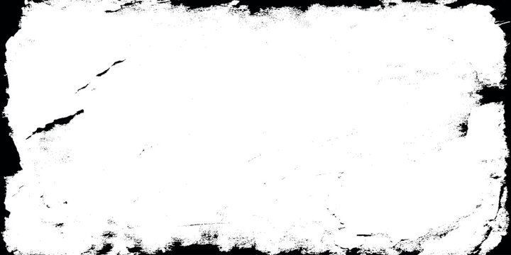 grunge distressed border frame with rough torn edges texture effect black and white overlay background.