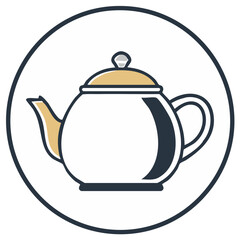 Obraz premium Simple graphic teapot icon illustration in a clean circular frame with gold and blue details