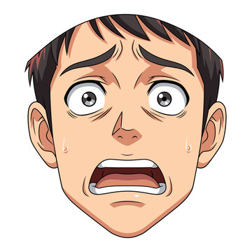 Mans Face Expressing Shock and Fear with Wide Eyes and Open Mouth.