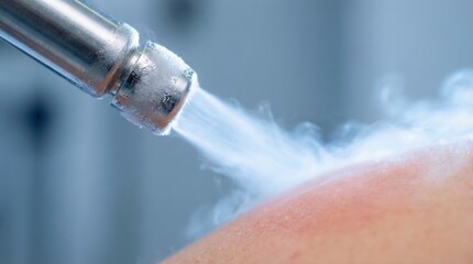 Naklejka premium Cryotherapy mole removal treatment with freezing mist