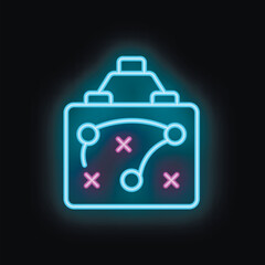 Obraz premium Glowing neon sports tactics board showing game strategy with arrows on black background