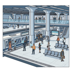 Obraz premium Modern Subway Station with People and Train.