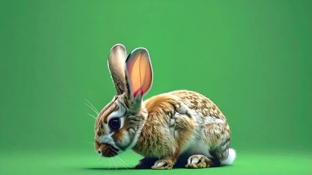 Stock Video of Calm Rabbit with Upright Ears on Green Screen Background