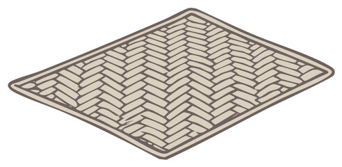 Hand drawn illustration of a textured woven mat in a diamond pattern with a border