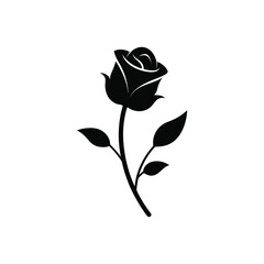 Elegant rose flower silhouette with stem and leaves romantic love concept minimal vector isolated on white background
