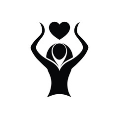 Obraz premium Woman silhouette with raised arms forming heart shape love empowerment symbol minimal vector isolated on white background