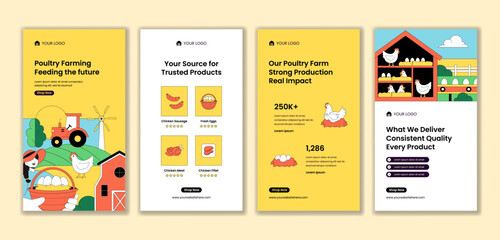 Flat Hand Drawn Cartoon Poultry Farm Social Media Story Template Background © denayune