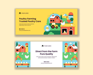 Poultry Farm Flat Cartoon Hand Drawn Banner Template Background Illustration © denayune