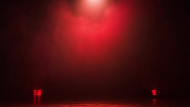 Dramatic red spotlight shining down on foggy stage