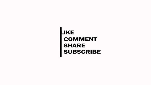 Minimalist Like, comment, share, subscribe animation on white background. template text motion animated graphic of subscription for video intros, outros, overlays