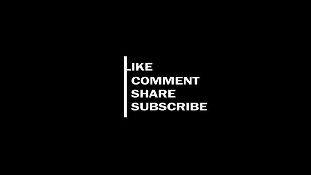 Minimalist Like, comment, share, subscribe animation on black background. template text motion animated graphic of subscription for video intros, outros, overlays