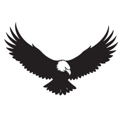 Fototapeta premium Elegant Bald Eagle Landing Silhouette Vector - Majestic Black and White Bird with Large Spread Wings Swooping for Tattoo, Logo, Emblem and Wall Art Design