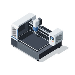 Isometric View of CNC Milling Machine with Control Panel.