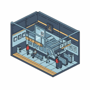 Isometric Illustration of Airport Security Checkpoint Scene.