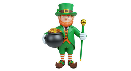 3D Leprechaun Holding Pot of Gold and Staff