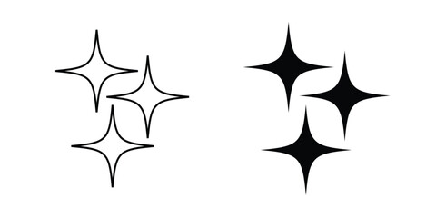 Sparkle star icon set. Shine glitter and twinkle star symbols. Outline and solid vector icons.