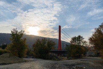 Maglivi Bridge (Red Bridge) over the Kura River in Tbilisi, Georgia. Industrial Architecture. © Михаил Шорохов