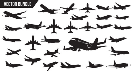Airplane Silhouette Set, Aircraft Aviation Vector Bundle