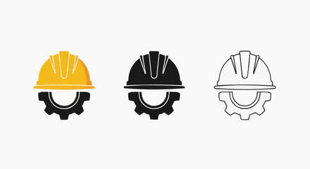 Fototapeta premium Industrial Construction and Engineering Icon Set: Hard Hat and Gear Logo Symbols