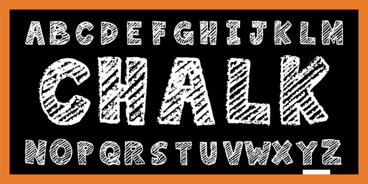 Set chalk font on board vector for educational designs. Ideal for symbolizing classic classroom typography, vintage blackboard lettering, and sketchy school text layouts.
