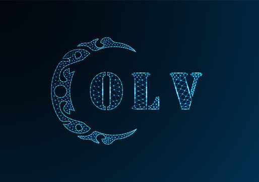 Low poly letter logo OLV design. OLV letter logo low poly vector design on blue color gradient background. OLV logo low poly design