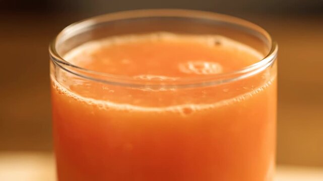 Fresh ripe Indian papaya juice beverage in glass with ice slow motion macro close-up ultra HD