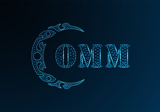 Low poly letter logo OMM design. OMM letter logo low poly vector design on blue color gradient background. OMM logo low poly design