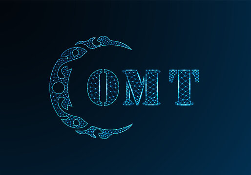 Low poly letter logo OMT design. OMT letter logo low poly vector design on blue color gradient background. OMT logo low poly design