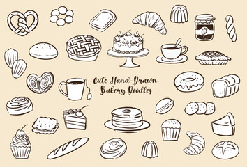 귀여운 손그림 베이커리 두들 클립아트 라인일러스트