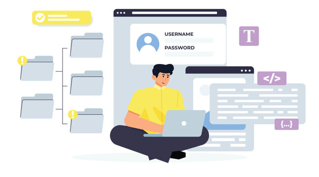 IT Developer Learning Programming Languages, System Structure, and Software Engineering Concepts Using Laptop and Digital Interface in Modern Web Development Workflow