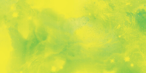 Yellow and green watercolor nebula with glowing stars © Aquarium