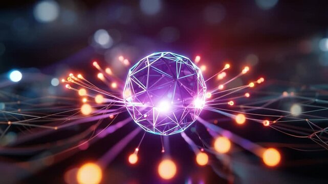 Vibrant energy pulses from a glowing central sphere