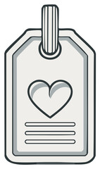 Obraz premium Drawn heart tag design, outline style, love concept, gift tag element