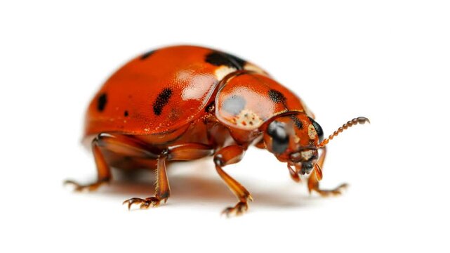 Red ladybug on white background.
