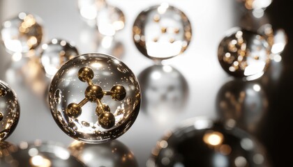 Intricate glass spheres showcasing molecular structures and reflections.
