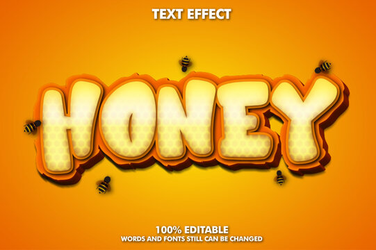 Premium honey text effect with editable font style and bee illustrations