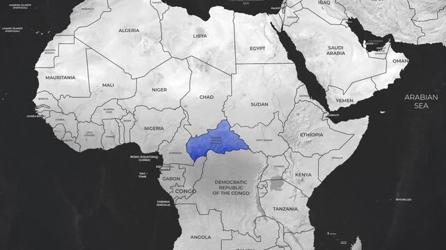 Central African Republic location highlighted on Africa map zoom focus 4k animation video clip