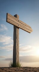 Rustic Wooden Signpost on a Hilltop at Sunset with a Clear Sky.