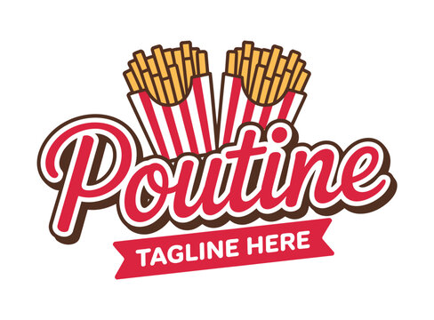 A logo for a Canadian restaurant serving poutine with a red and white color scheme