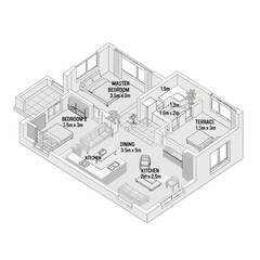 Detailed floor plan of a modern two bedroom apartment with dimensions.