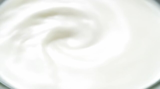 Professional macro close-up of ayran drink surface slow rotation smooth texture detail